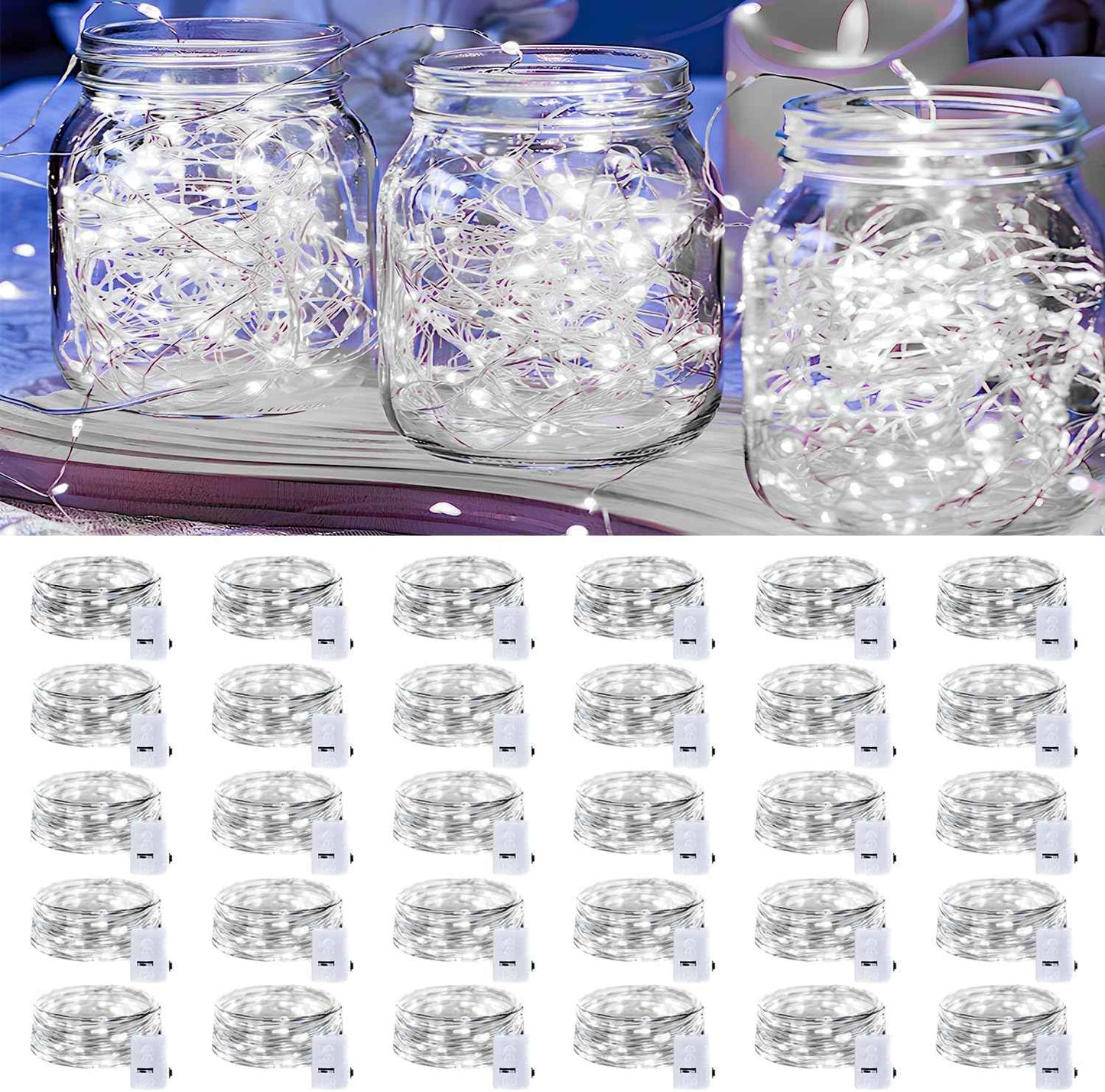 20 Pack LED Fairy Lights Battery Operated,3 Features Blinking Slowly Blinking & just on 7FT 20 LED Waterproof Mini Twinkle String Lights for Wedding Mason Jars Party Christmas Decorations(Warm White)