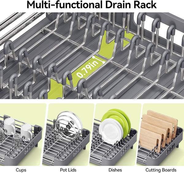 Urackify Stainless Steel Dish Drying Rack with Foldable Organizer