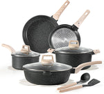 14-piece non-stick cookware set with utensils and pan protectors