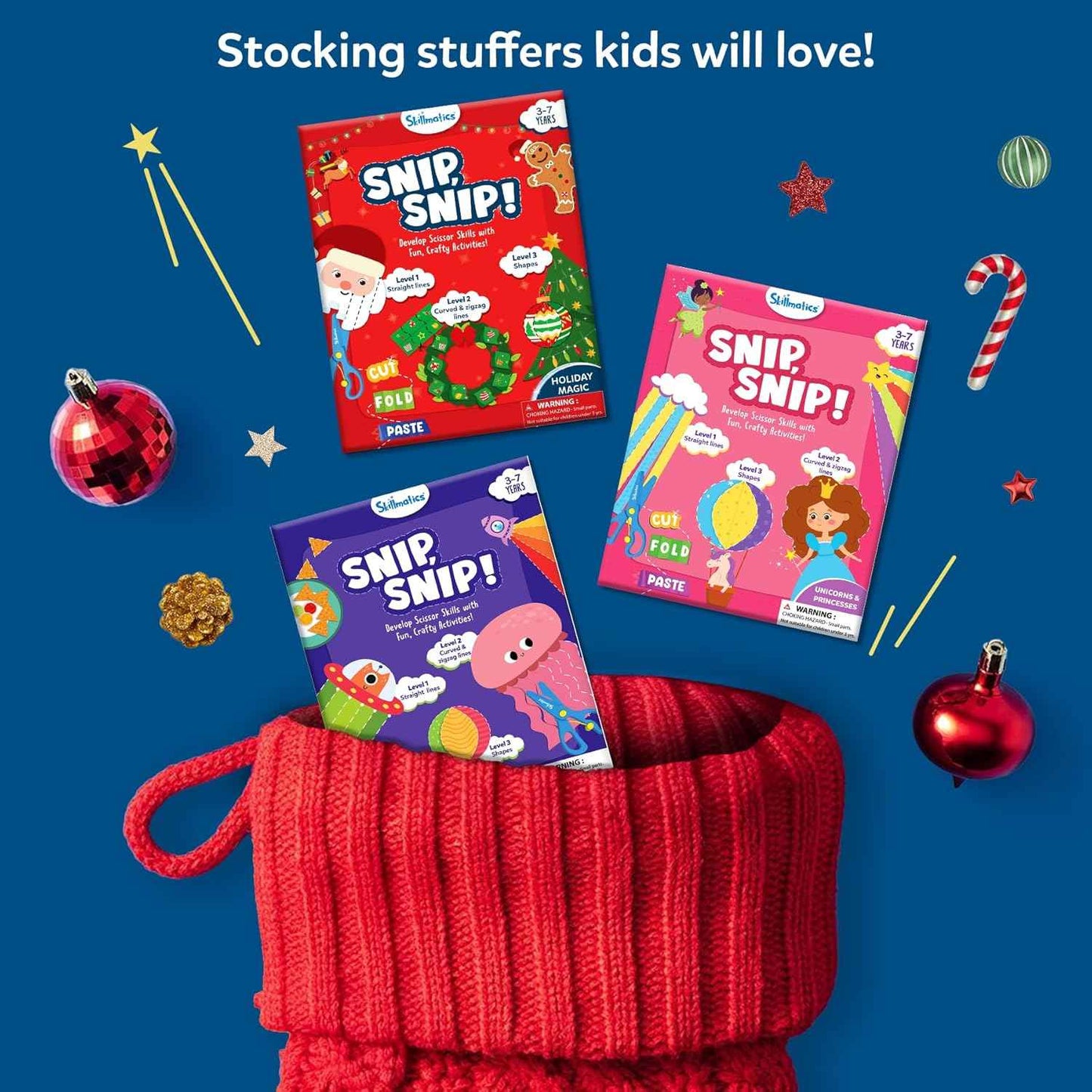 Skillmatics Scissor Skills Activity Book - Snip Snip, Stocking Stuffers, 25 Fun Cutting & Creative Activities, Fine Motor Skills, Felt Craft Kit, Christmas Gifts for Kids Ages 3, 4, 5, 6, 7