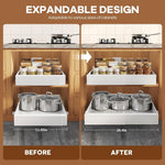 Expandable pull out cabinet organizer for framed cabinets with adjustable width