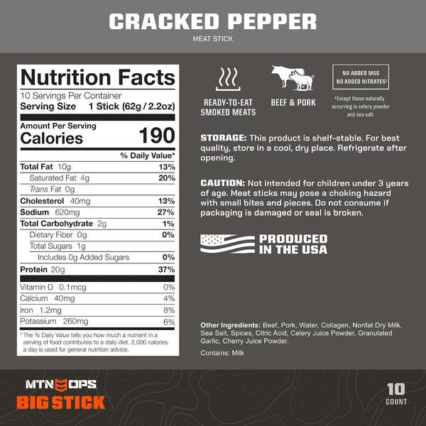 MTN OPS Big Stick High Protein Meat Sticks - 10 Count Carton