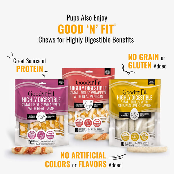 Good 'n' Fun Triple Flavor Kabobs Chews for All Dogs, 24 Ounces, with Beef Hide, Chicken, and Duck