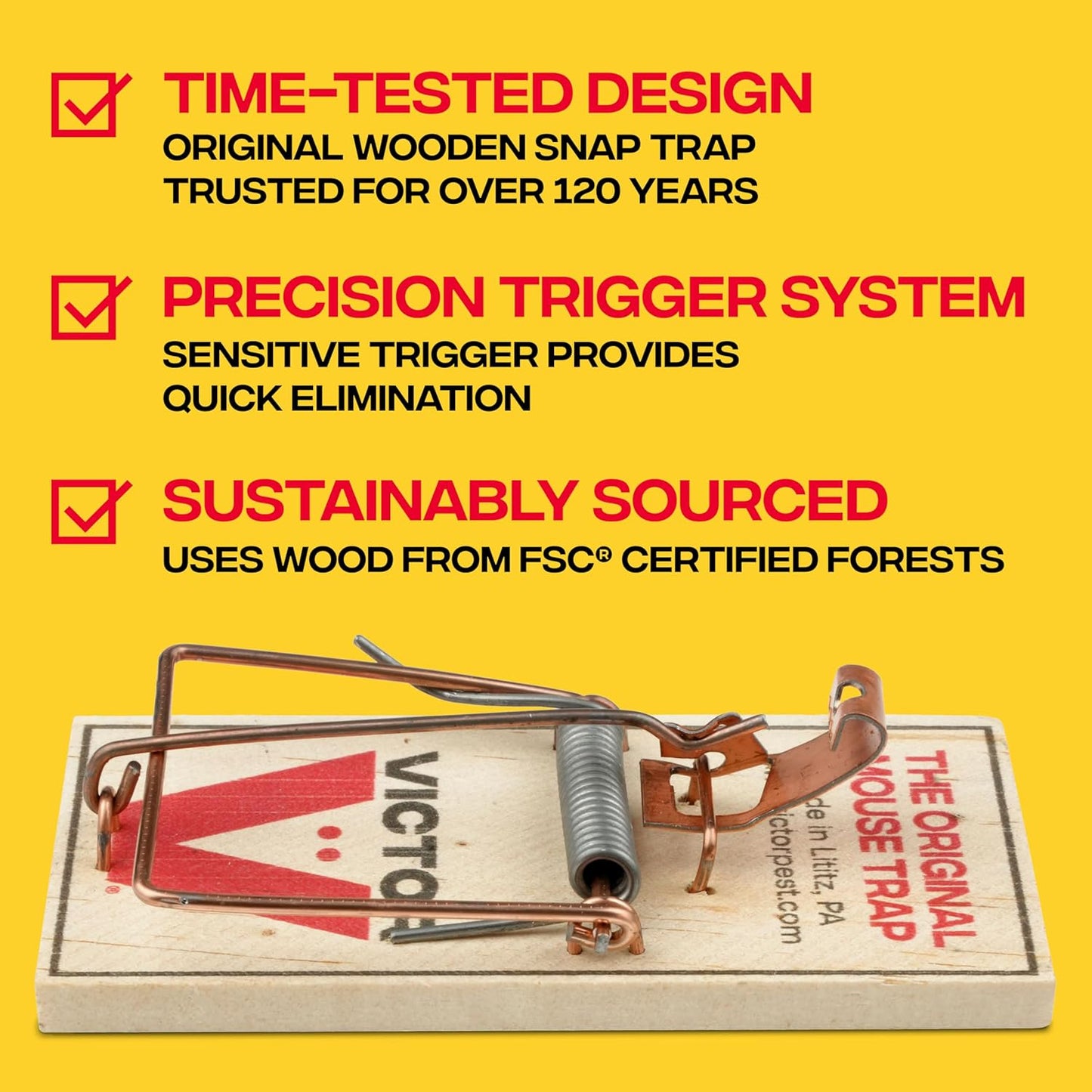 Victor Mouse Traps M150-12, Metal Pedal, Sustainably Sourced FSC Wood, Wooden Mouse Traps, 12 Metal Pedal Traps