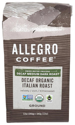 Whole Foods Market Allegro Coffee Decaf Organic Italian Roast Ground Coffee, 12 Ounce Bag