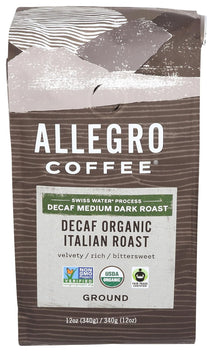 Whole Foods Market Allegro Coffee Decaf Organic Italian Roast Ground Coffee, 12 Ounce Bag