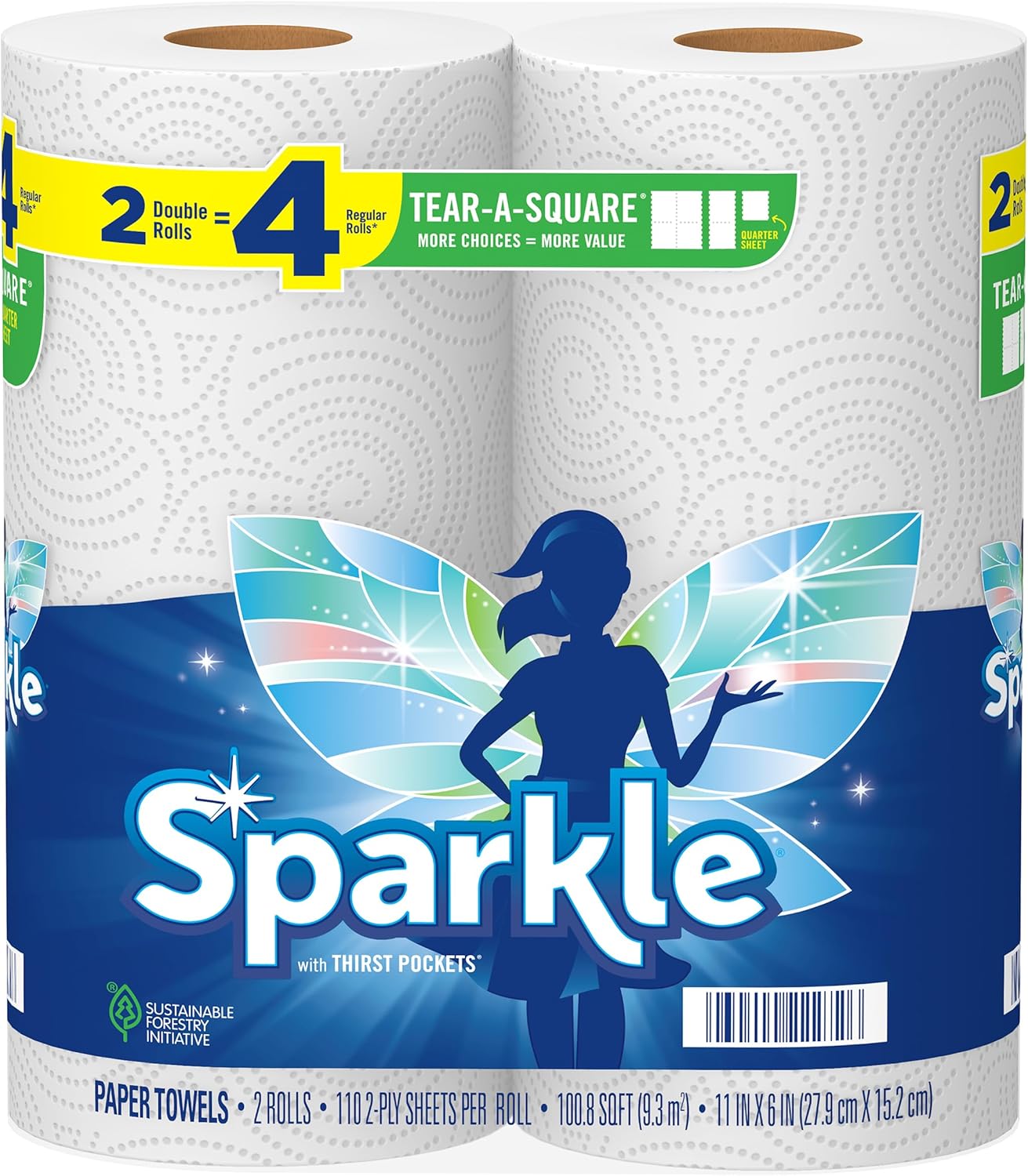 Sparkle Pick-A-Size Paper Towels, Spirited Prints, 6 Double Rolls = 12 Regular Rolls, Everyday Value Paper Towel With Full And Half Sheets