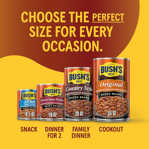 Bush's Best 8.3 oz Canned Original Baked Beans, Gluten Free, Low Fat, Plant Based Protein, Fiber, Pack of 12