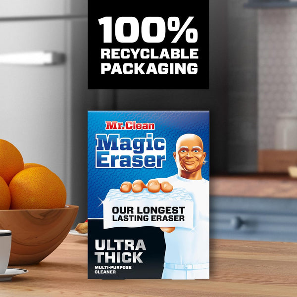 Mr. Clean Magic Eraser Sponge, All Purpose Cleaner, Long Lasting Cleaning Scrubber, Wall Cleaner, Sneaker Cleaner, Oven Cleaner, Kitchen, Bathroom, Shower Cleaning Supplies, Ultra Thick, 5ct