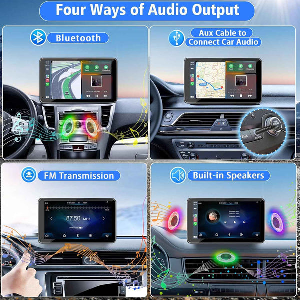 7" portable wireless car stereo with Apple CarPlay, Android Auto, and backup camera for all vehicles