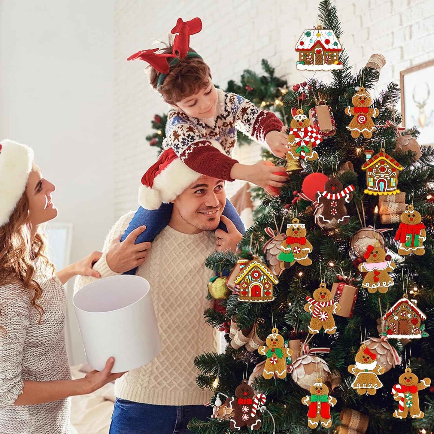 16Pcs Gingerbread Man Ornaments for Christmas Tree Gingerbread Christmas Decorations with Gingerbreads House Ornament for Christmas Tree Hanging Party Decor