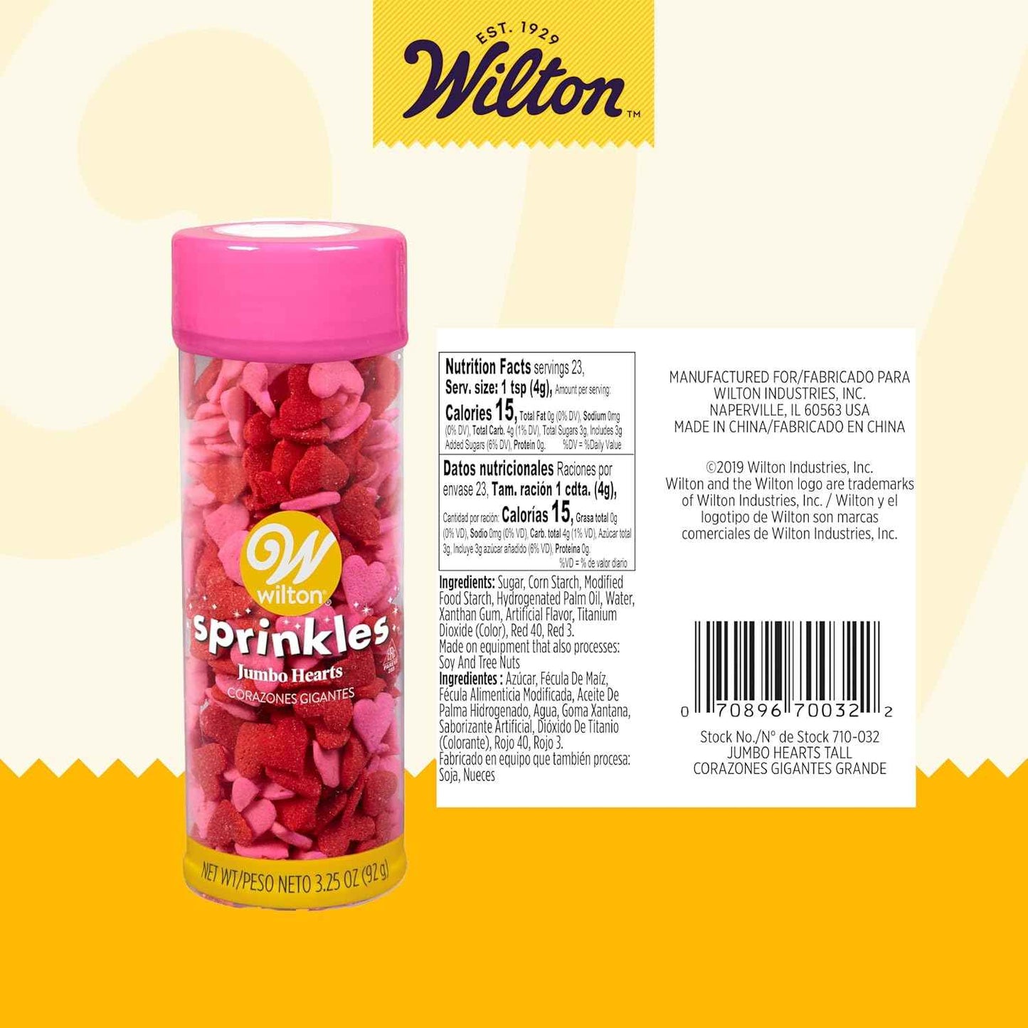 Wilton Jumbo Heart Sprinkles, Heart-Shaped Sprinkles for Valentine's Day Cakes, Cupcakes & Cookies, 3.2 oz, Red and Pink