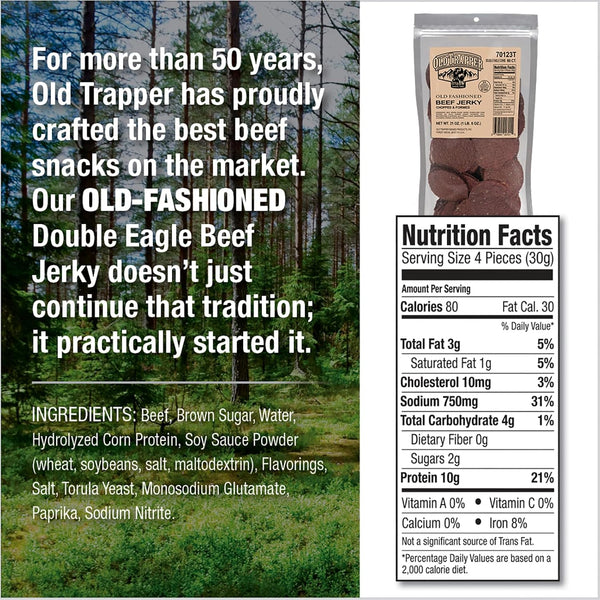 Old Trapper Double Eagle Beef Jerky, 21 Ounce Package, 10 Grams of Protein and 80 Calories per Serving