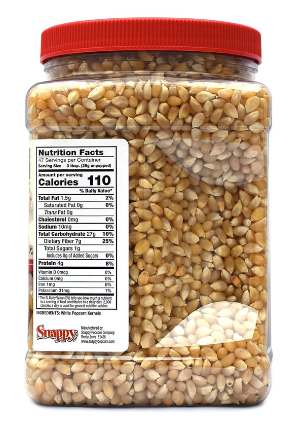 Snappy White Popcorn, 4 Pounds, Kernels, Non-GMO, Gluten Free, High Fiber Snack