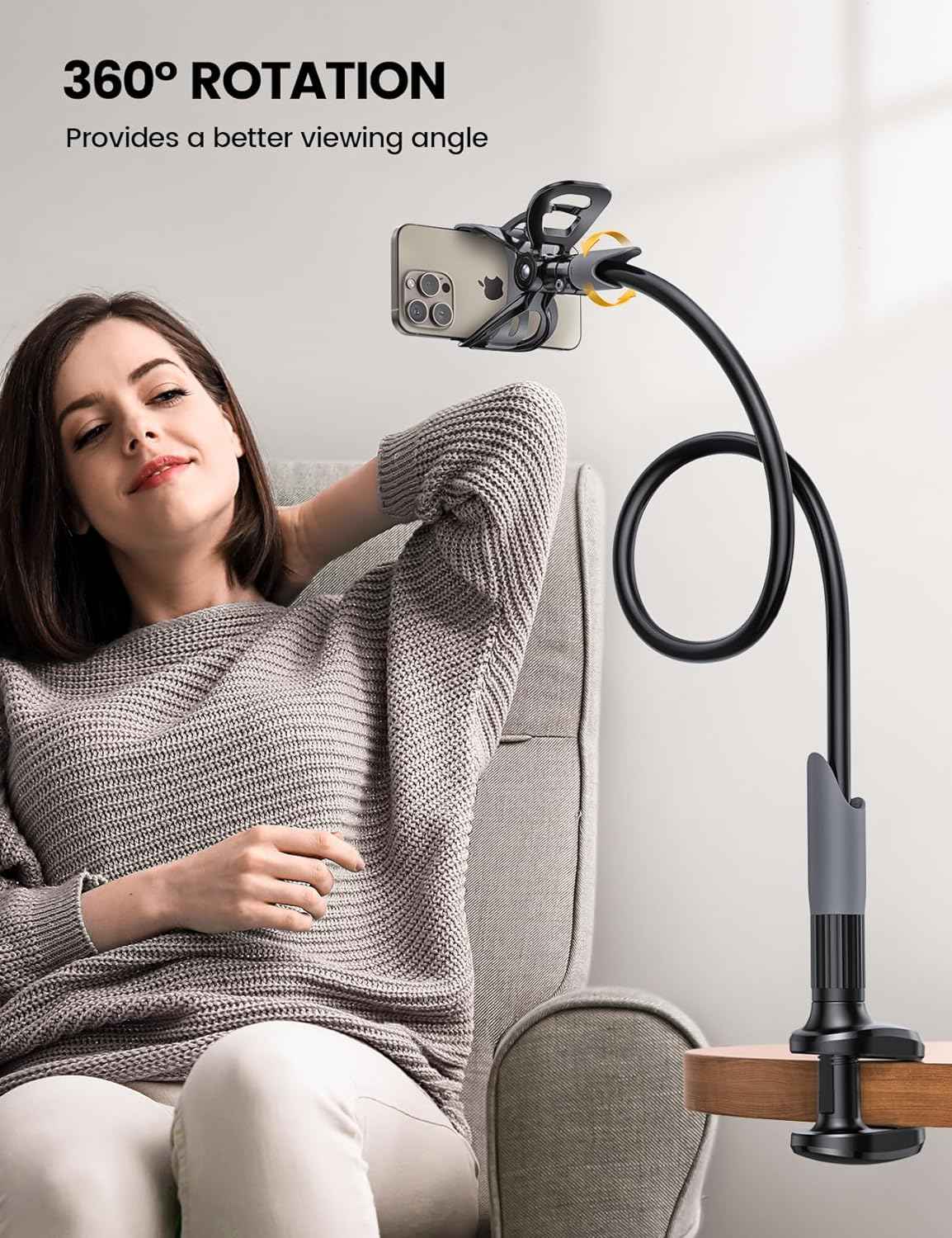 Lamicall Gooseneck Phone Holder for Bed - Cell Phone Mount Clamp Clip, Flexible Long Arm, Overhead Mount for Desk Headboard Bedside, for iPhone Air 17 Pro Max, 16 Pro Max, 15, 14 & 4-7" Phone