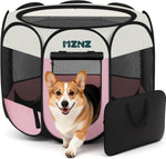 Grey dog cat playpen, portable puppy pet crate for small dogs, cats, rabbits, foldable dog cage enclosure with carrying case