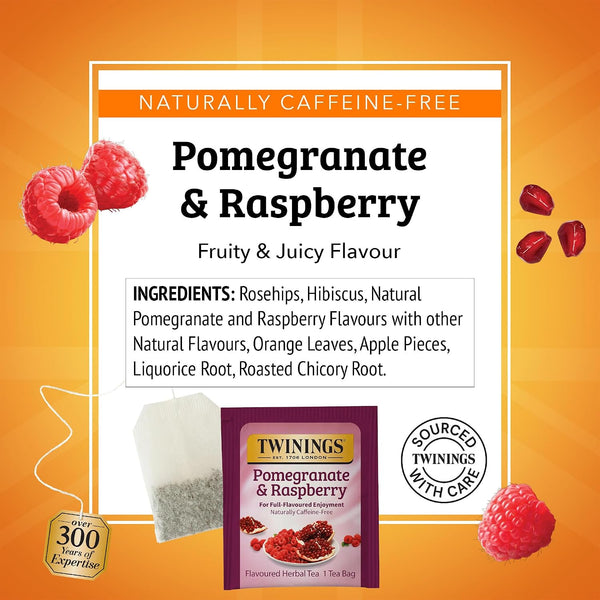 Twinings Pomegranate & Raspberry Herbal Tea Individually Wrapped Bags, 100 Count, Naturally Caffeine-Free