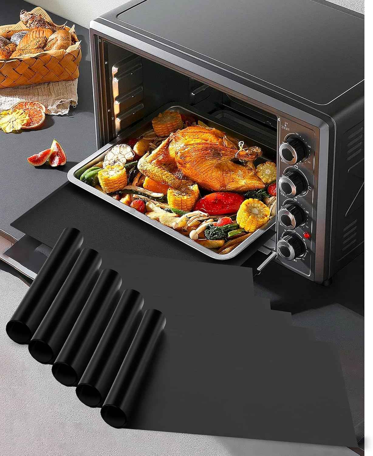 3 Pack Oven Liners for Bottom of Oven, 17x25" Large Heavy Duty Non-Stick Reusable Oven Mat for Electric, Gas, Toaster & Convection Ovens - BPA & PFOA Free, Dishwasher Safe, Kitchen Essentials, Black