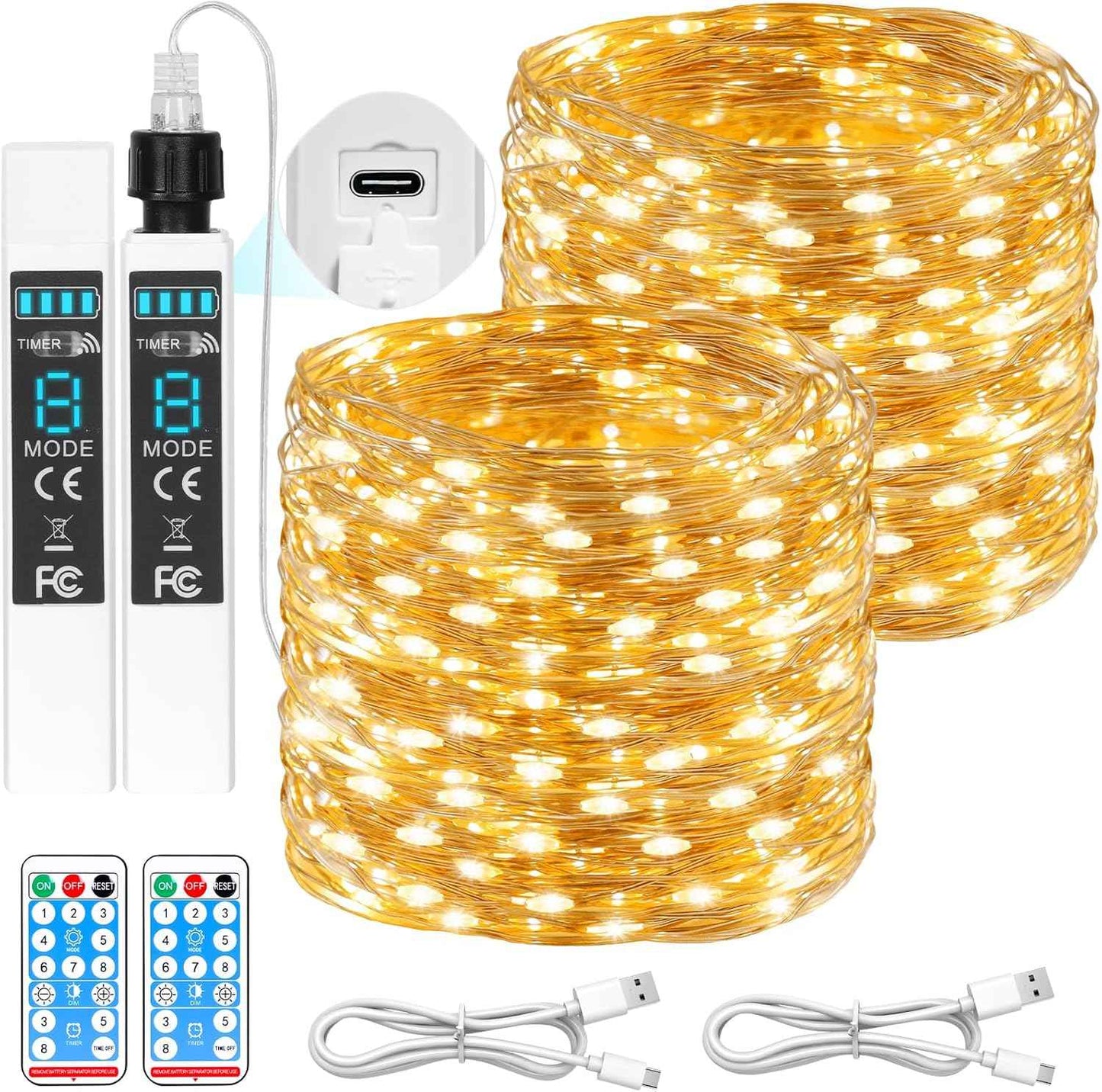 Lakumu LED Fairy Lights Battery Operated, Rechargeable Twinkle Lights with Timer, Mini LED String Lights for Bedroom, Christmas Decorations, Wedding, Centerpiece Table Decor (5M/16FT Warm White)