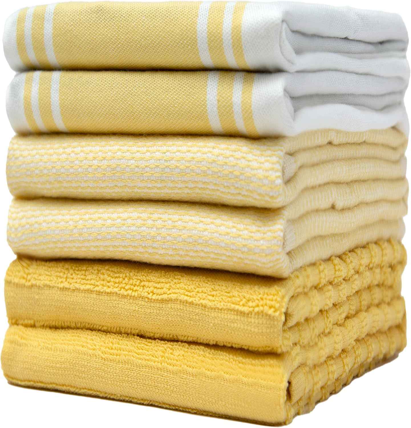 Premium Kitchen Towels (20”x 28”, 6 Pack) | Large Cotton Kitchen Hand Towel | Flat & Terry Dish Cloths | Highly Absorbent Tea Towels Set with Hanging Loop | Gray