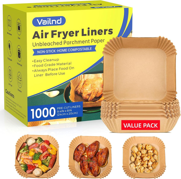 400 Pcs Air Fryer Liners Disposable, 8" Square Heavy-Duty Parchment Paper for 5-8 qt Airfryer Basket, Non-Stick & Grease-Proof Baking Liner for Oven Pan