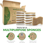 Natural Compostable Cellulose Coconut Walnut Kitchen Sponges 12 Pack Gentle Eco Friendly Daily Cleaning