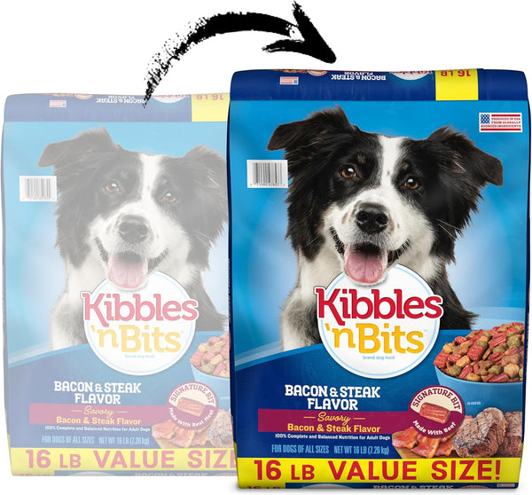 Kibbles 'n Bits Savory Bacon & Steak Adult Dog Food, 100% Complete, 16 lb. Bag