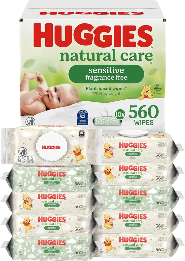 Huggies Natural Care Sensitive Baby Wipes, Unscented, Hypoallergenic, 6 Flip-Top Packs (288 Wipes Total)