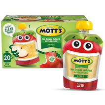 Mott's No Sugar Added Applesauce, Made from Real Fruit, No Artificial Flavors, 3.2 Oz Clear Pouches, 20 Pack