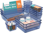 16 PCS Drawer Organizer Set, 5 Varied Size Bathroom and kitchen Drawer cabinet organizer Trays, Clear Storage Bins for Makeup, Jewelry, Utensils and Gadgets
