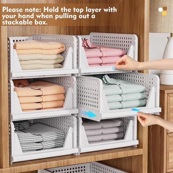 5 Pack Stackable Closet Storage Baskets for Laundry Room Wardrobe Storage