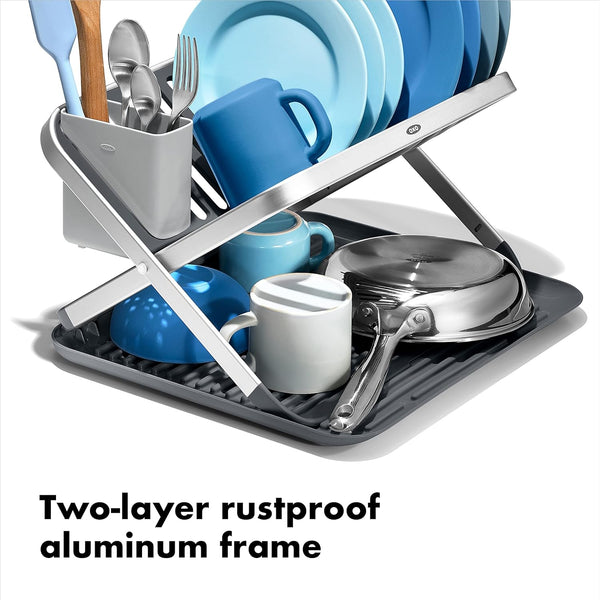 OXO Good Grips Aluminum Fold Flat Dish Drying Rack for Kitchen Counter