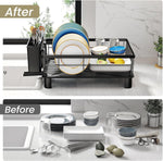 Space-saving stainless steel dish drying rack for kitchen counter