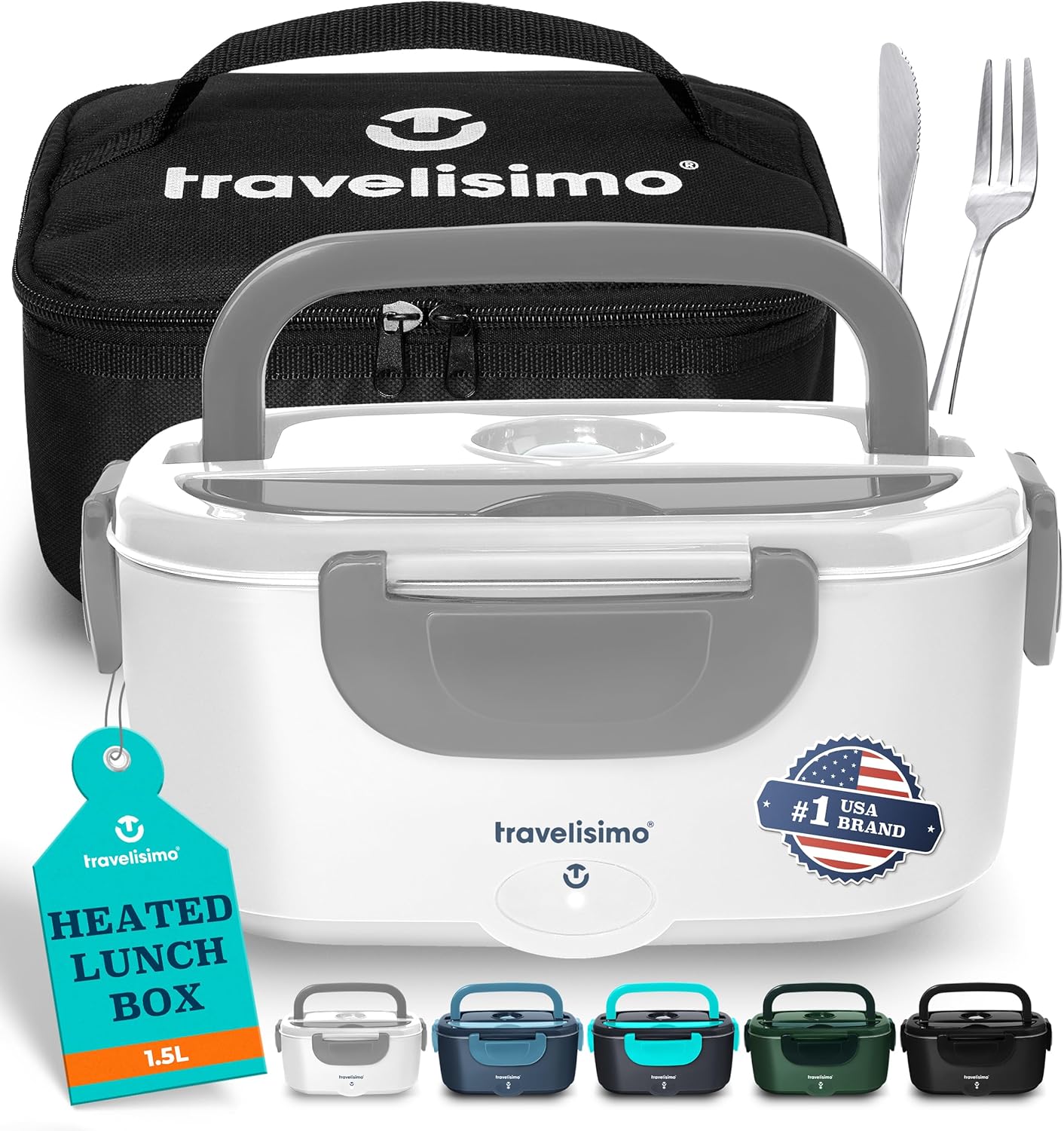 TRAVELISIMO Electric Lunch Box for Adults, 80W Heated Lunch Box 1.5L Stainless Steel Portable Food Warmer, 12/24/110V Lonchera Electrica Portatil for Travel & Work, Loncheras para Hombres de Trabajo
