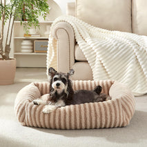 mixjoy beige small dog cat bed washable removable cover soft calming indoor sofa bed 20x19x6