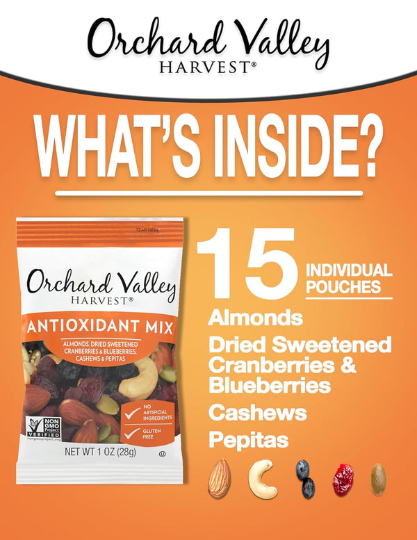 Orchard Valley Harvest Antioxidant Mix, 1 Ounce Bags, Pack of 15, Non-GMO, No Artificial Ingredients