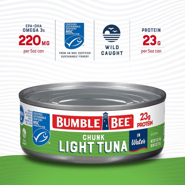 Bumble Bee Wild Caught Skipjack Tuna In Water, 5 oz Cans (Pack of 24) - Low Carb, Gluten Free, Kosher