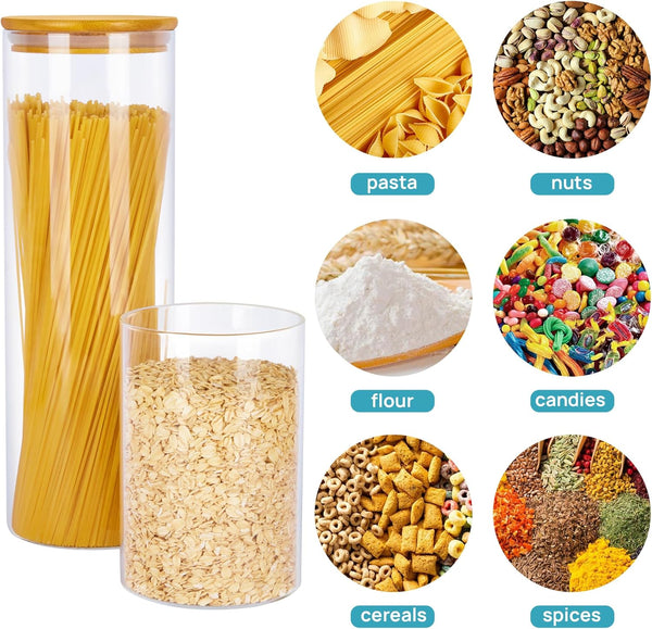 7-pack glass food storage jars with bamboo lids for kitchen organization