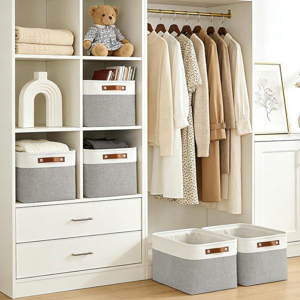 Large Fabric Storage Bins for Shelves 3 Pack Grey and White