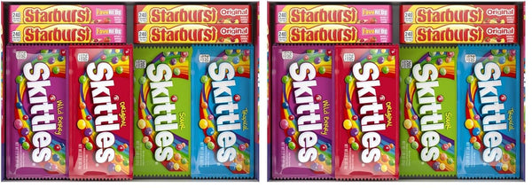 Bulk box of assorted SKITTLES and STARBURST candies, 37.05 oz, 18-count variety mix