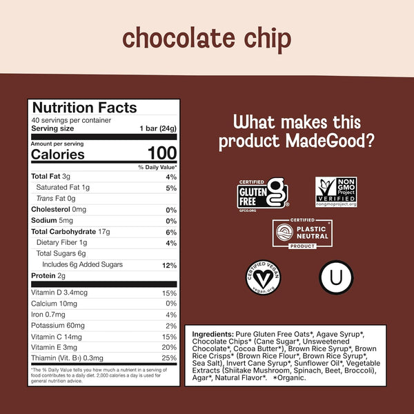 Gluten Free Granola Bars with Dark Chocolate and Vegetable Extracts, 40 Count