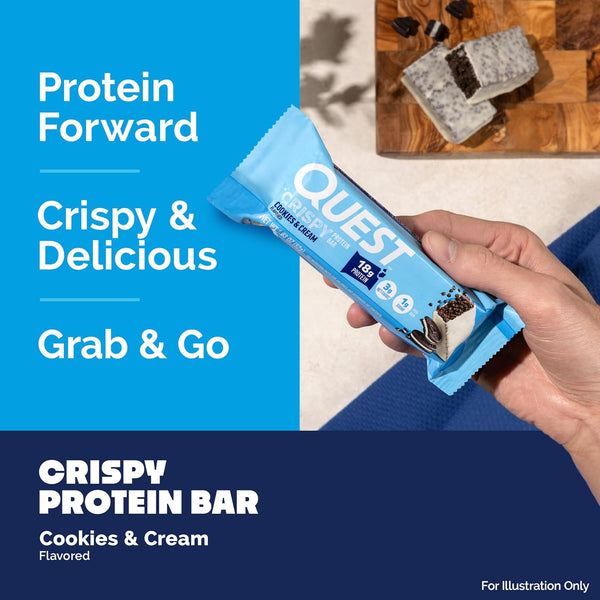 Quest Nutrition Crispy Cookies & Cream Hero Protein Bar, 12 Count, Gluten Free, Keto Friendly