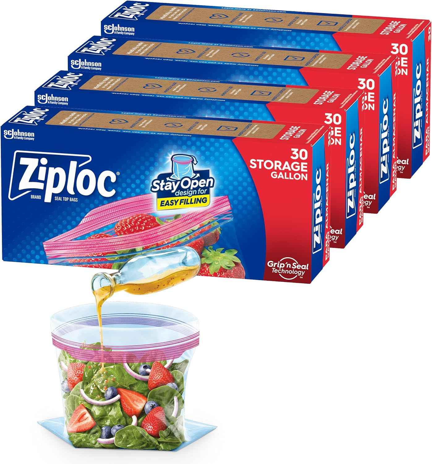 Ziploc Gallon Food Storage Bags, Stay Open Design with Stand-Up Bottom, Easy to Fill, 81 Count