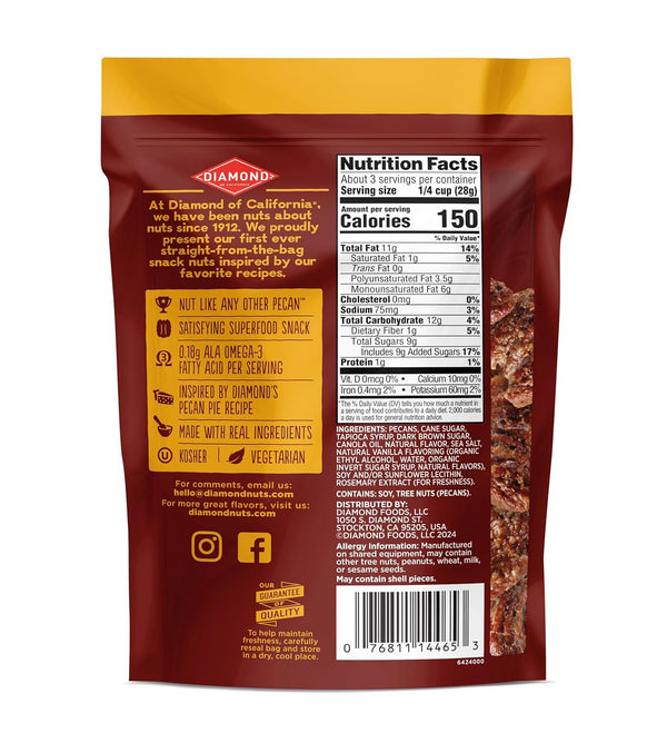 Diamond of California Pecan Pie Pecan Nuts, 3.25 oz, Non-GMO, Kosher, Omega-3 rich