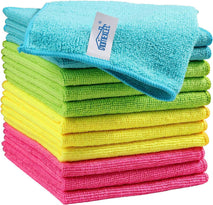 HOMEXCEL Microfiber Cleaning Cloth 210GSM, Pack of 12, Size:11.5" x 11.5", Ultra-Soft, High-Density Non-Abrasive Cleaning Towels for Cars, Glass, Kitchen, Reusable Rags, Blue/Green/Yellow/Pink