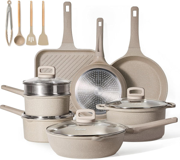 19-piece ceramic cookware set with non-stick coating and induction compatibility