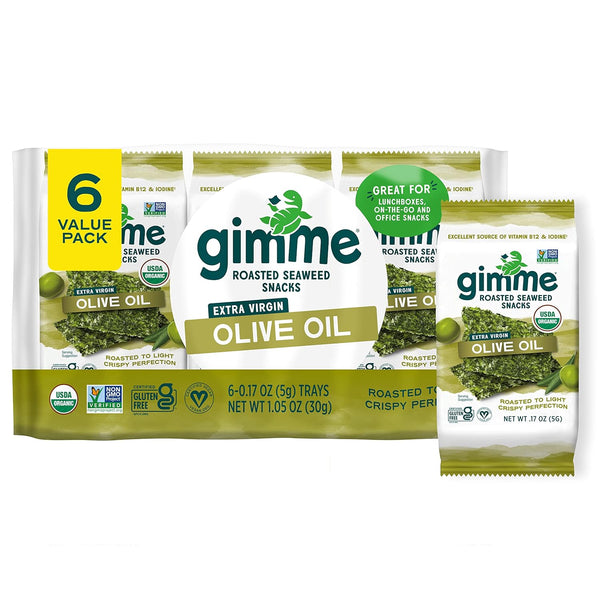 Gimme Seaweed Organic Premium Roasted Seaweed Snacks, Sea Salt, 6 Count