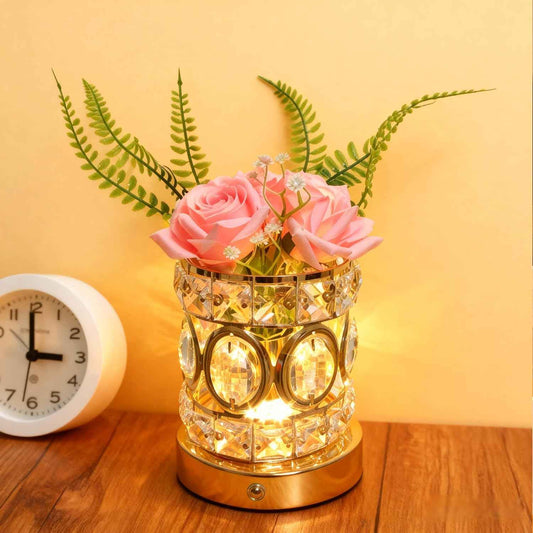 Rose Crystal Table Lamp, Rechargeable Cordless Touch Small Bedside Night Light with 3 Colors & Infinite Dimming, Romantic Pink Glass Rose Flower Lamp gifts for Women, Mom, Christmas Festival Birthday