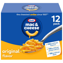 kraft original mac and cheese, 12 boxes, no artificial flavors, 7.25 oz boxes for easy dinner or sides
