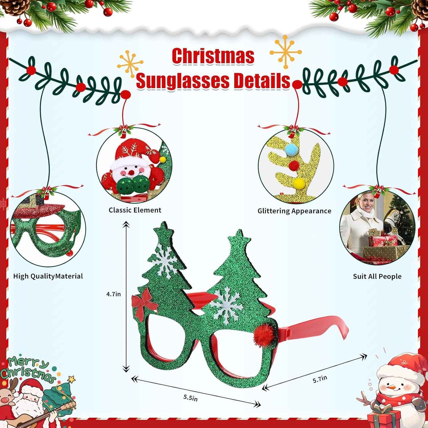30PCS Christmas Glasses, Headband and Slap Bracelets - Cute Decorations for All People, Exquisite Party Favors